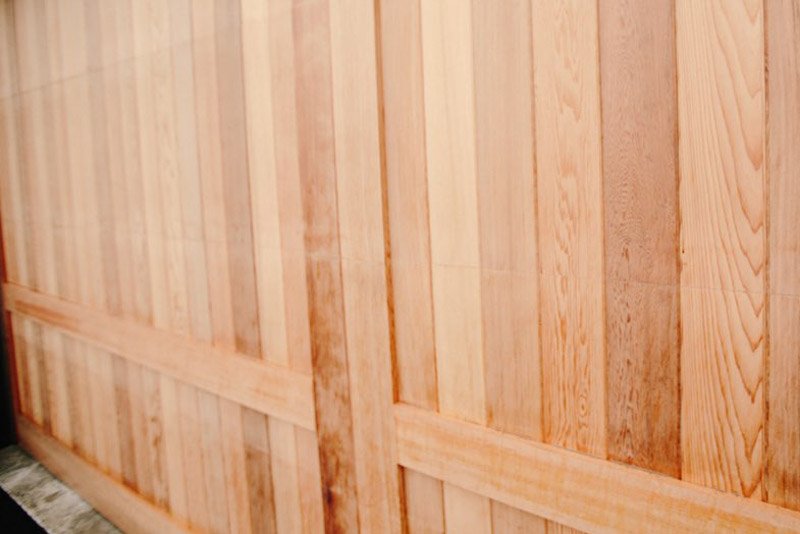 Close up of custom wood garage door 