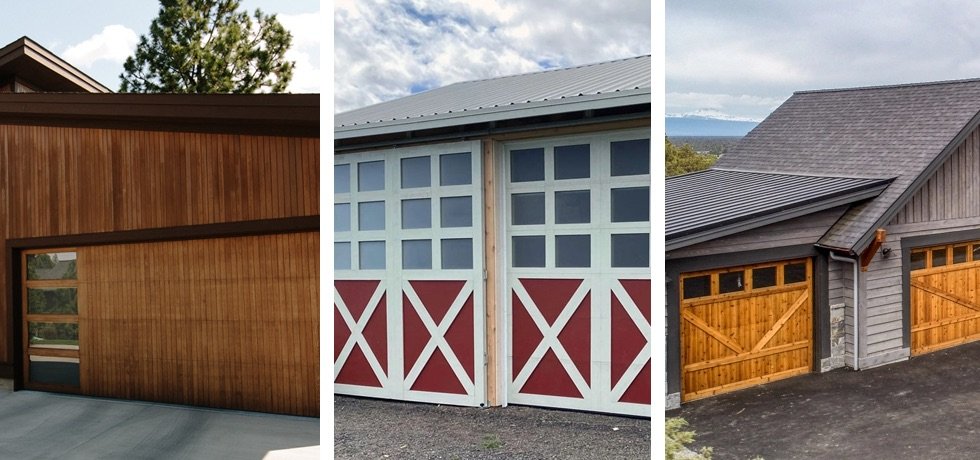 three examples of custom garage door design ideas