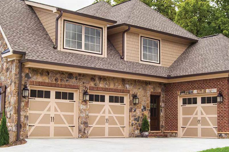 Craftsman-style garage doors on a craftsman style home